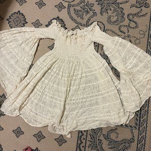 FREE PEOPLE CREAM OFF THE SHOULDER CROCHET TUNIC